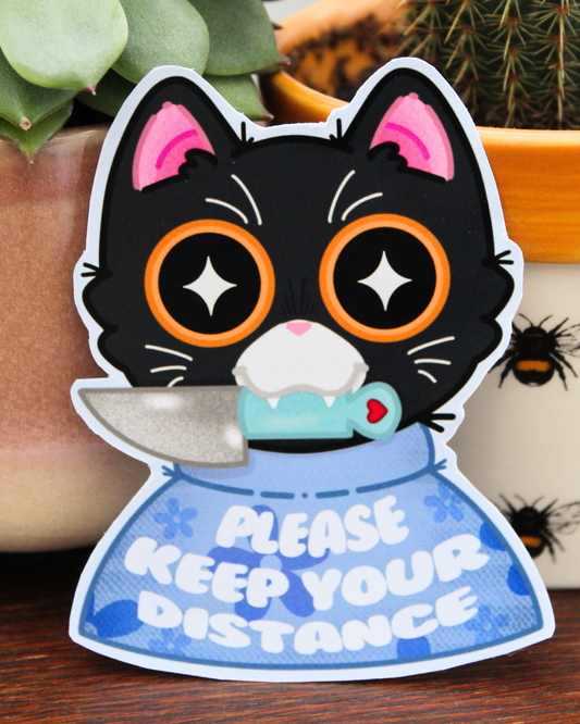 Please Keep Your Distance Cat Sticker