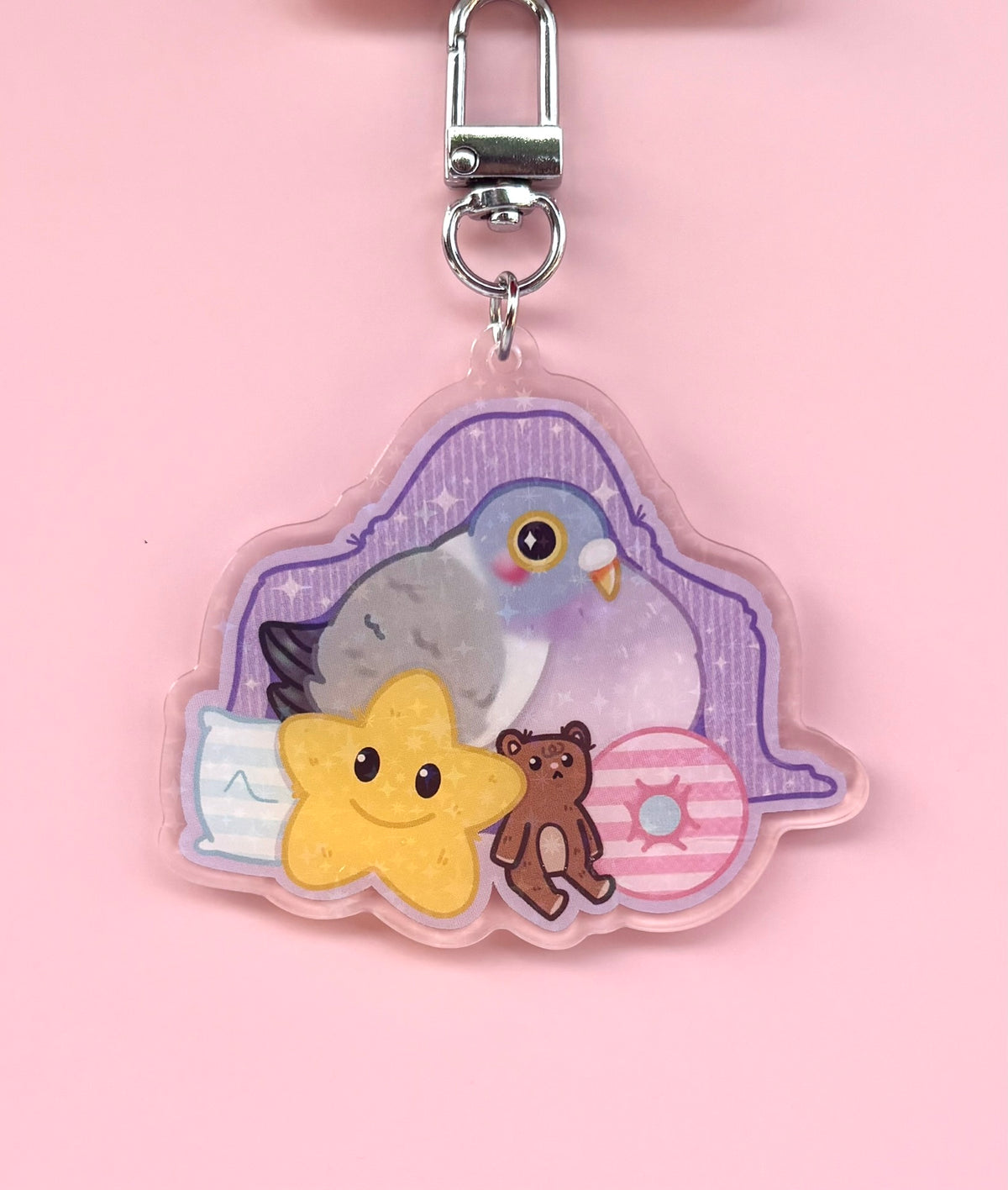 Cozy Pigeon Holographic Keyring