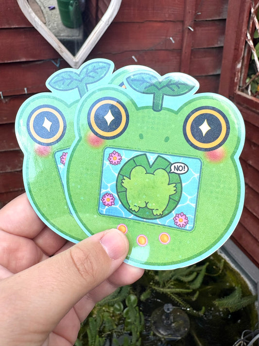 Holographic Virtual Pet Frog Sticker - holographic version showing shimmer effect on frog virtual pet design